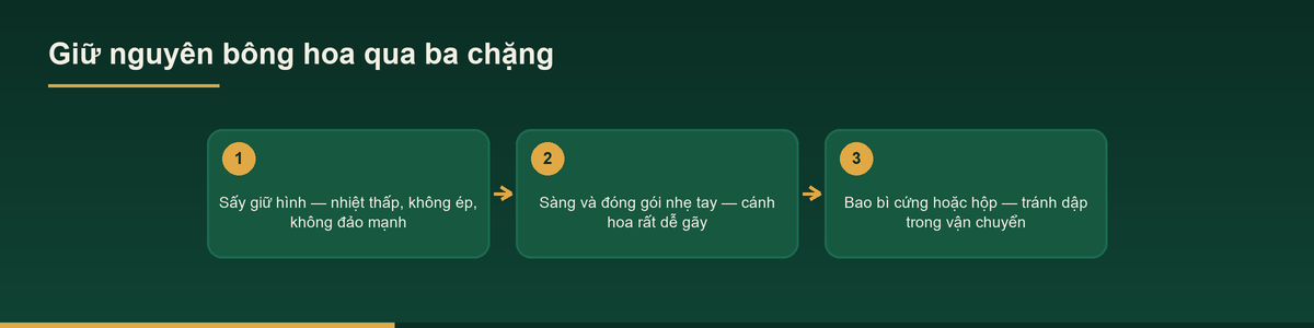 Sơ đồ ba chặng giữ nguyên bông khi gia công trà hoa