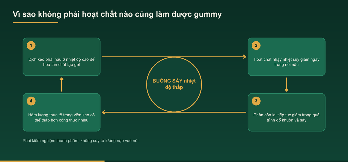 Gia công kẹo gummy – Dịch vụ OEM kẹo gummy bổ sung vi chất 2 Sơ đồ hoạt chất suy giảm do nhiệt khi gia công kẹo gummy